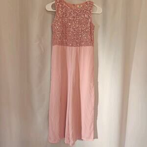 AND youth 13-14 Pink Sequins Sparkly Sleeveless Maxi Lined Jumpsuit Dance Party